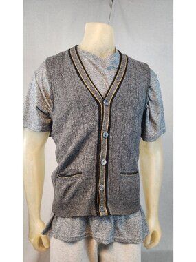 Vintage Brent LARGE Gray Grey 100% Lambswool w Buttons Knit Sweater Vest USED